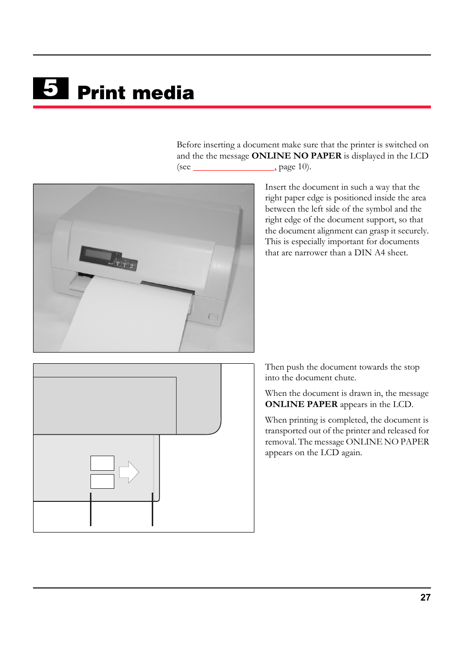 Print media, Inserting a document | Tally Genicom 5040 User Manual | Page 35 / 142