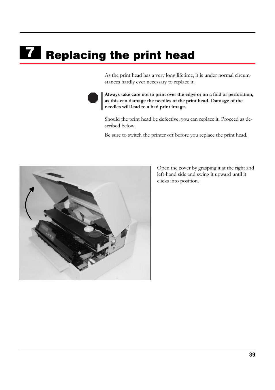 Replacing the print head, Removing the print head, Ter 7 | Tally Genicom 5040 User Manual | Page 47 / 142