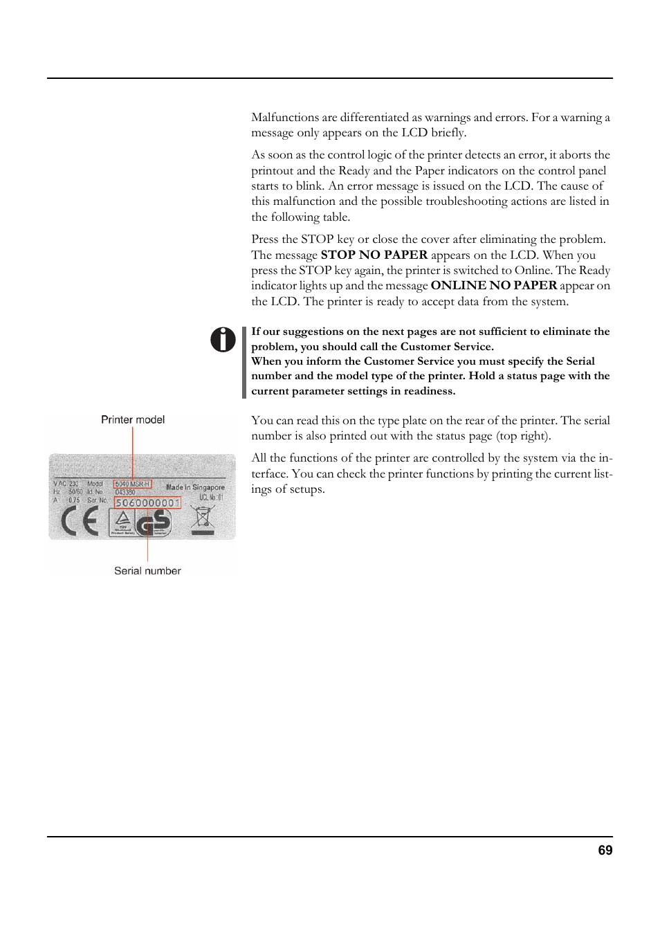 Error messages and warnings | Tally Genicom 5040 User Manual | Page 77 / 142