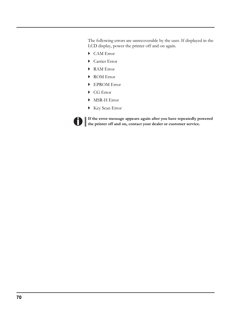 Unrecoverable errors | Tally Genicom 5040 User Manual | Page 78 / 142