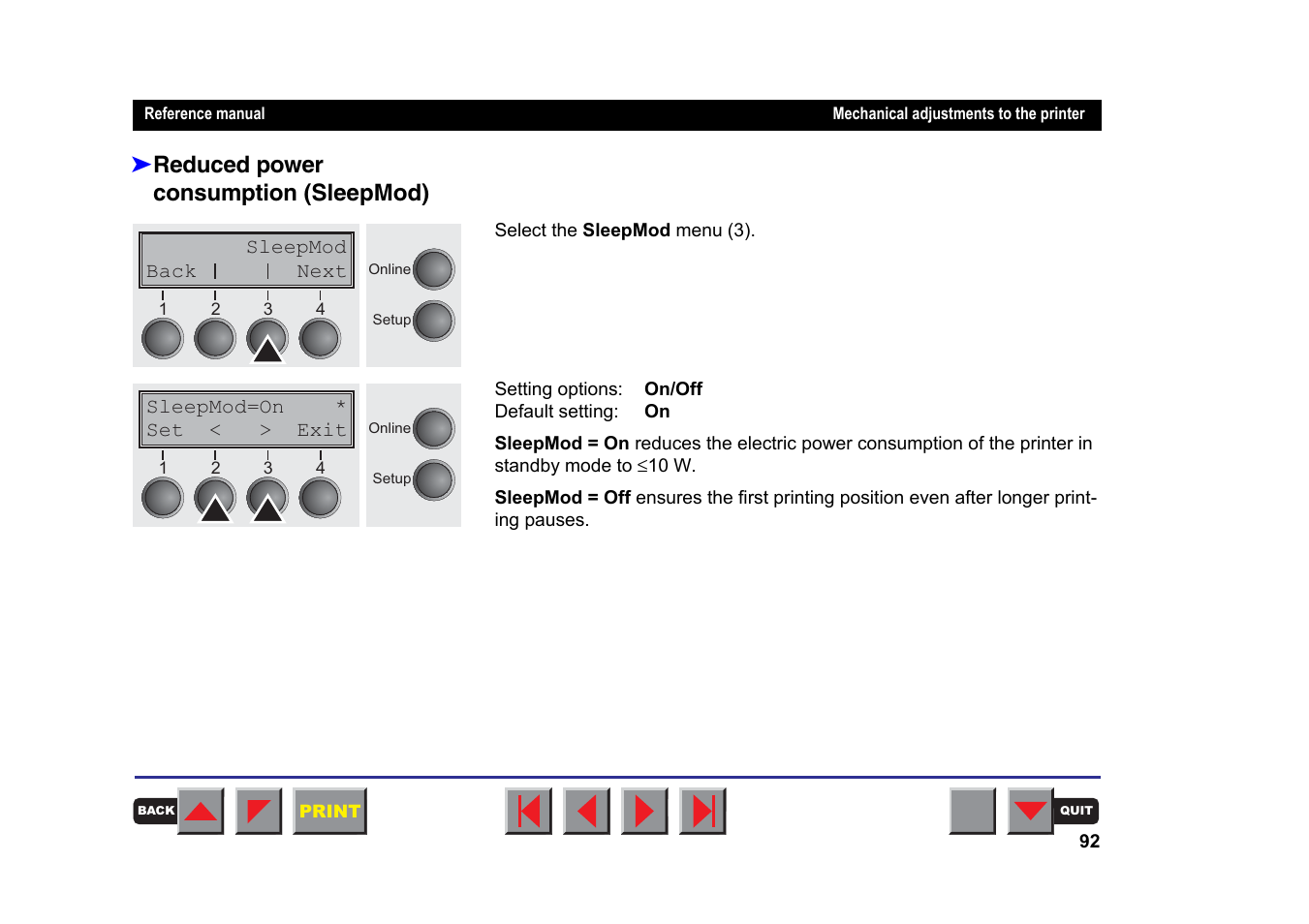 Reduced power consumption (sleepmod) | Tally Genicom MATRIX PRINTER 2250 User Manual | Page 102 / 216