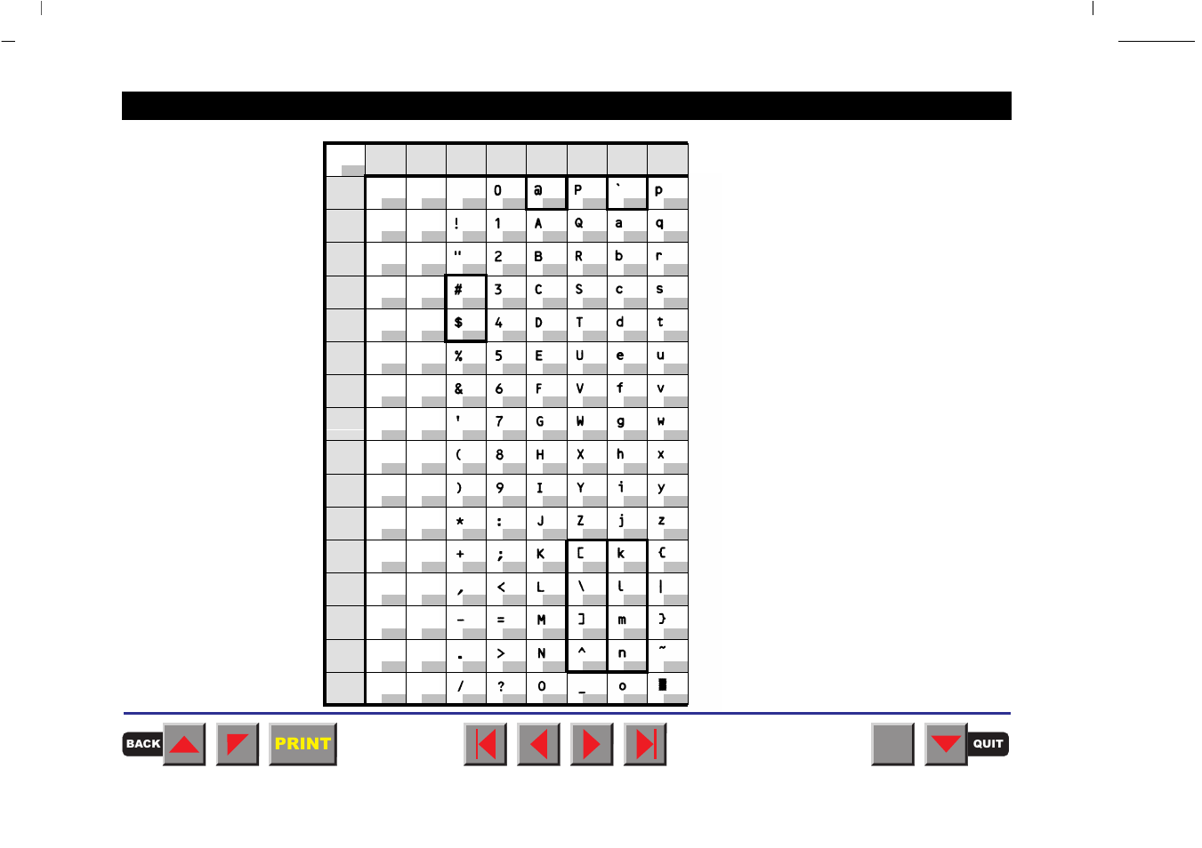 Ocrb character set, Ocr-b character set, Print | Reference manual character sets | Tally Genicom MATRIX PRINTER 2250 User Manual | Page 158 / 216