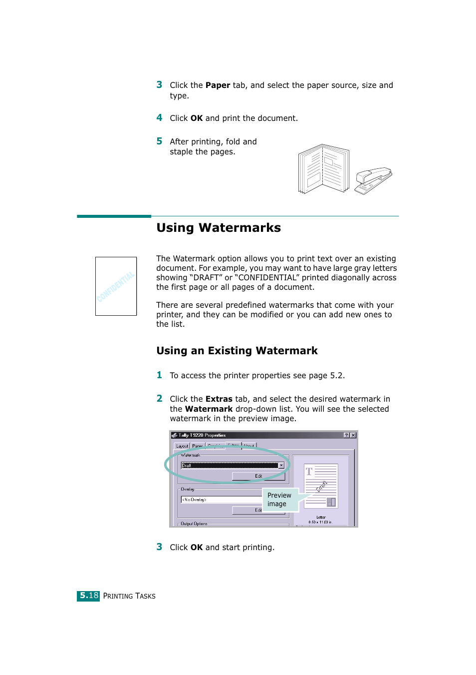 Using watermarks, Using an existing watermark | Tally Genicom Tally Mono Laser T9220 User Manual | Page 105 / 231