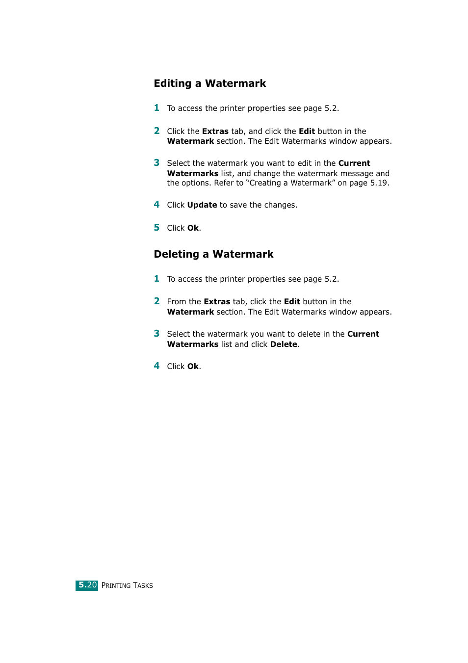 Editing a watermark, Deleting a watermark, Editing a watermark deleting a watermark | Tally Genicom Tally Mono Laser T9220 User Manual | Page 107 / 231