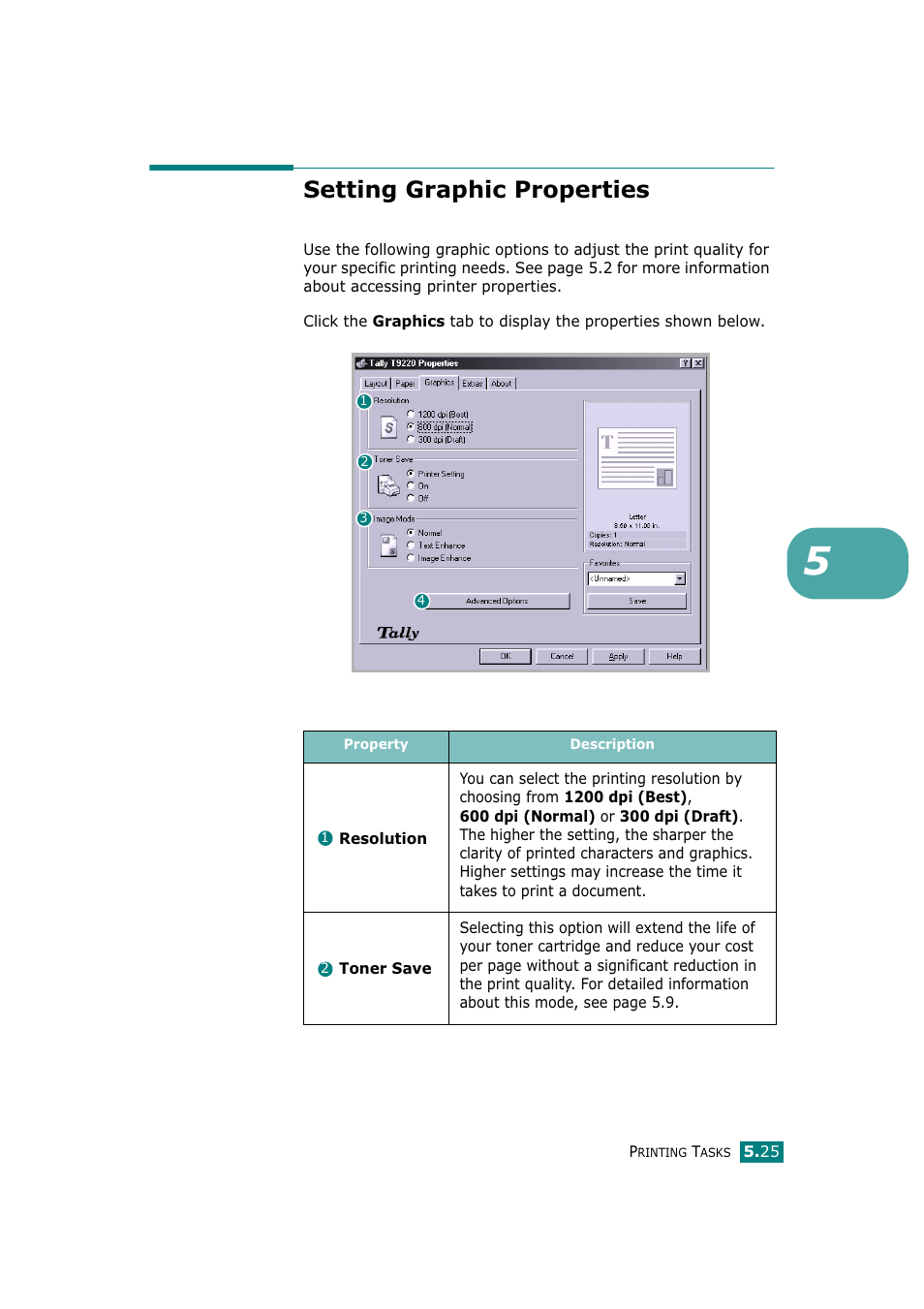 Setting graphic properties | Tally Genicom Tally Mono Laser T9220 User Manual | Page 112 / 231
