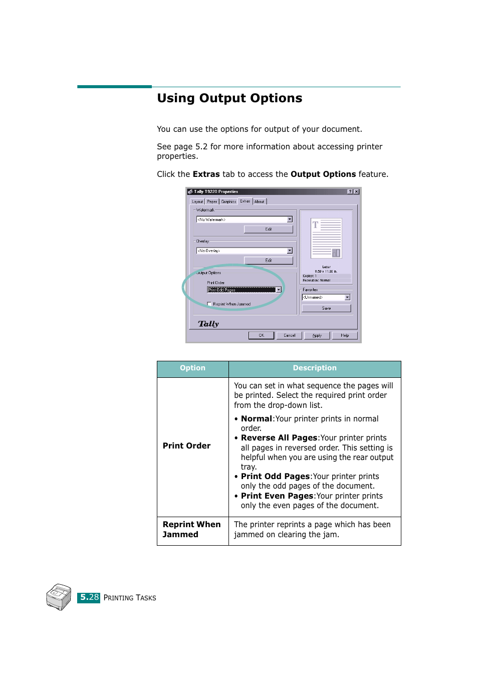 Using output options | Tally Genicom Tally Mono Laser T9220 User Manual | Page 115 / 231