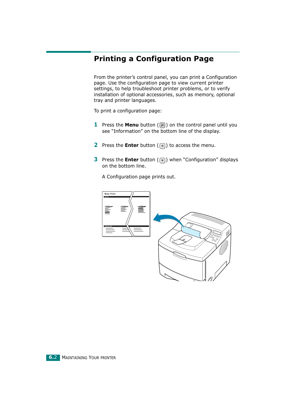 Printing a configuration page | Tally Genicom Tally Mono Laser T9220 User Manual | Page 117 / 231