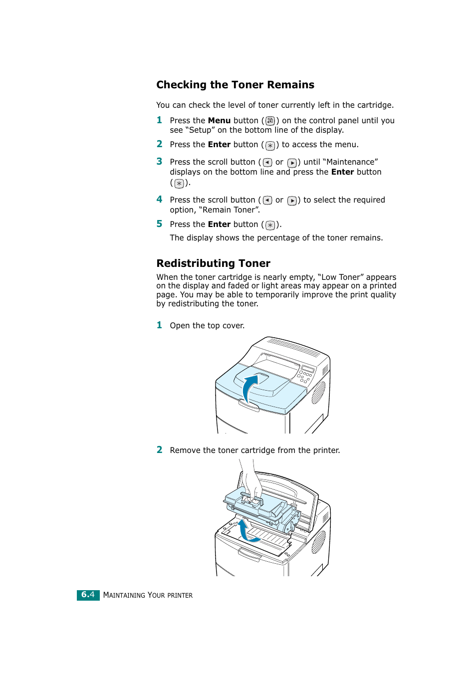 Checking the toner remains, Redistributing toner, Checking the toner remains redistributing toner | Tally Genicom Tally Mono Laser T9220 User Manual | Page 119 / 231