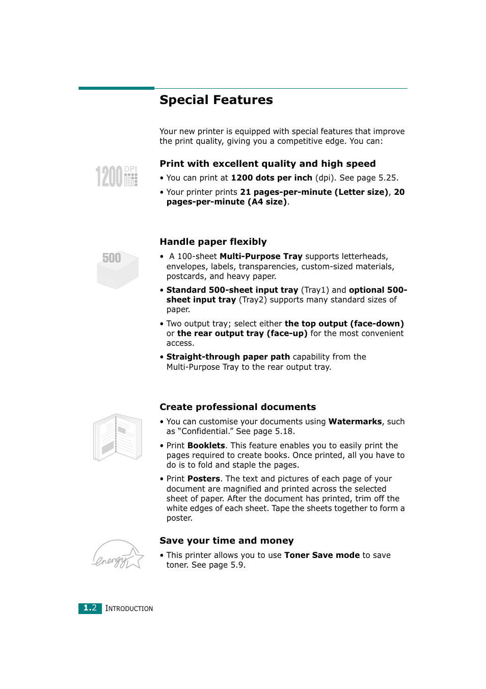 Special features | Tally Genicom Tally Mono Laser T9220 User Manual | Page 15 / 231