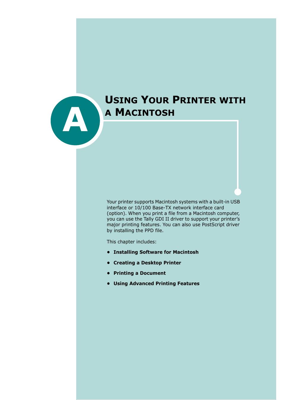 Using your printer with a macintosh, Appendix a | Tally Genicom Tally Mono Laser T9220 User Manual | Page 154 / 231