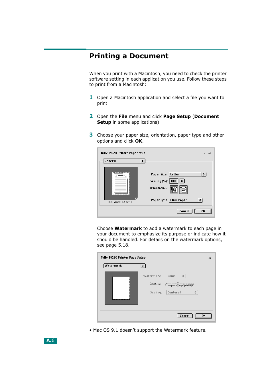 Printing a document | Tally Genicom Tally Mono Laser T9220 User Manual | Page 159 / 231
