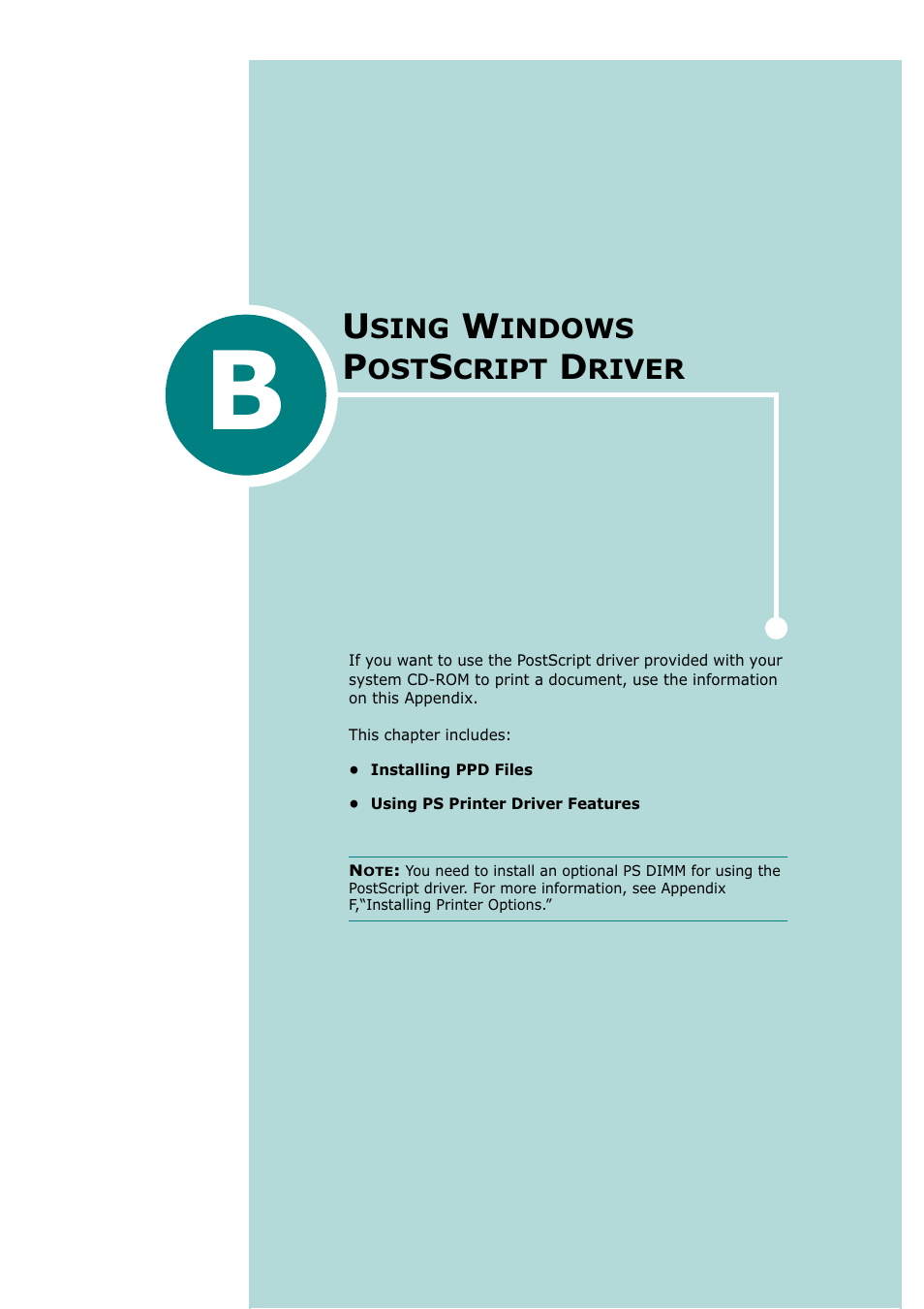 Using windows postscript driver, Appendix b | Tally Genicom Tally Mono Laser T9220 User Manual | Page 164 / 231