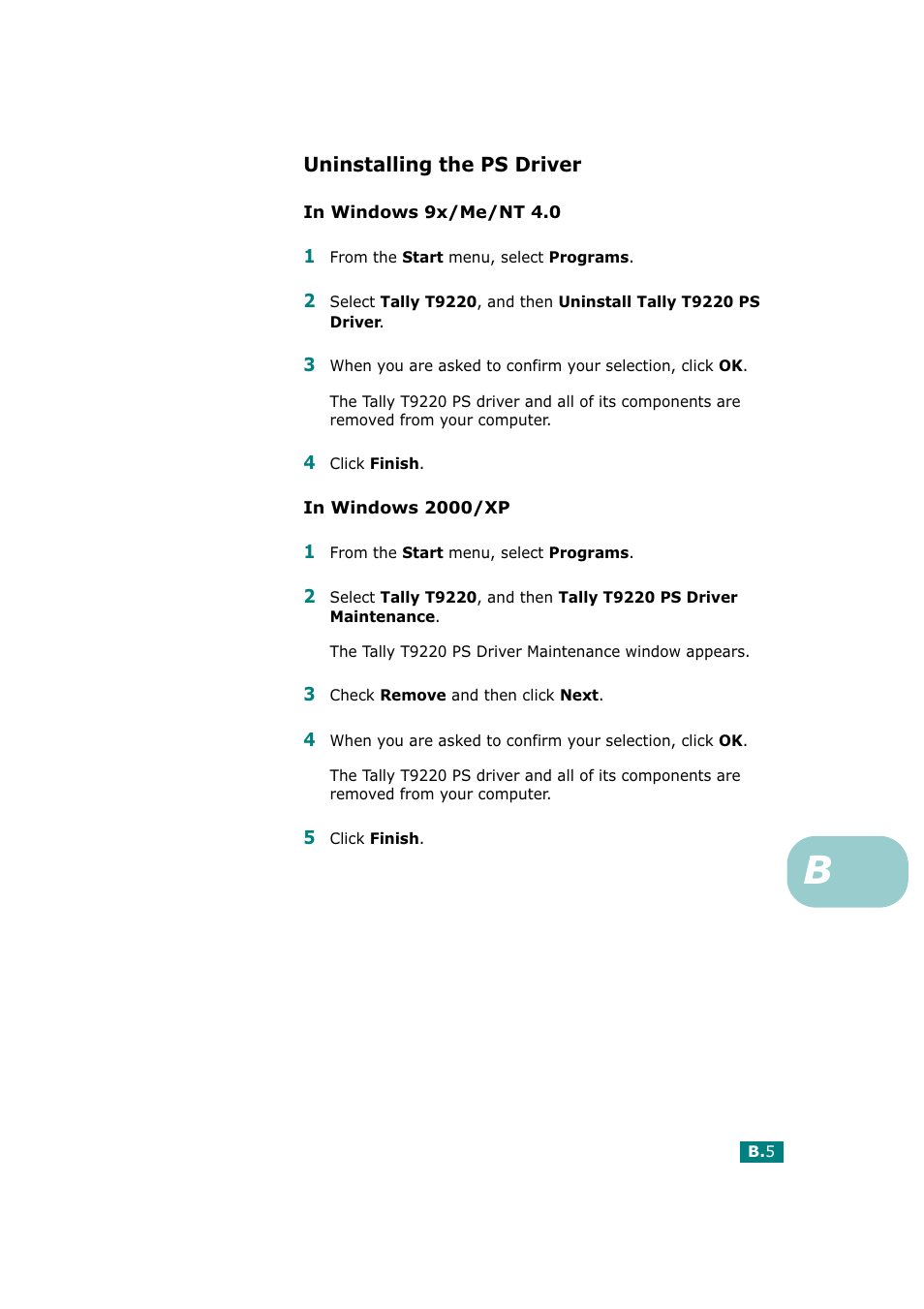 Uninstalling the ps driver | Tally Genicom Tally Mono Laser T9220 User Manual | Page 168 / 231