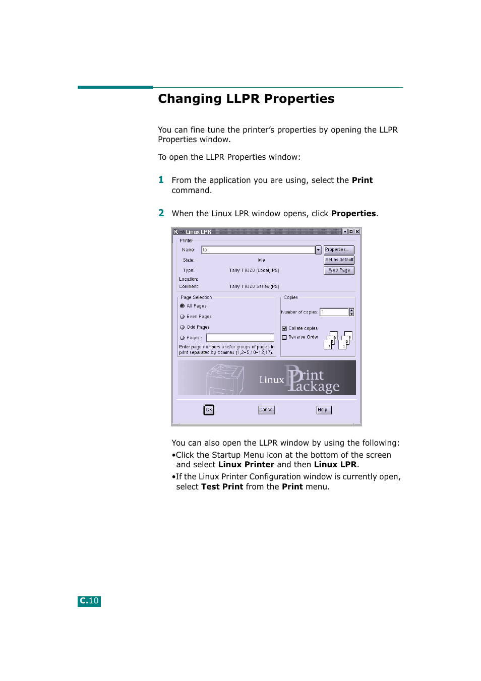 Changing llpr properties | Tally Genicom Tally Mono Laser T9220 User Manual | Page 179 / 231
