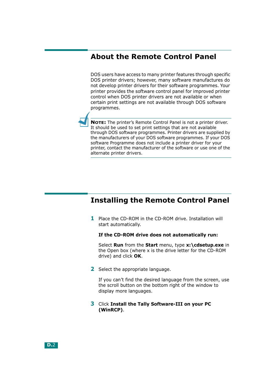 About the remote control panel, Installing the remote control panel | Tally Genicom Tally Mono Laser T9220 User Manual | Page 183 / 231