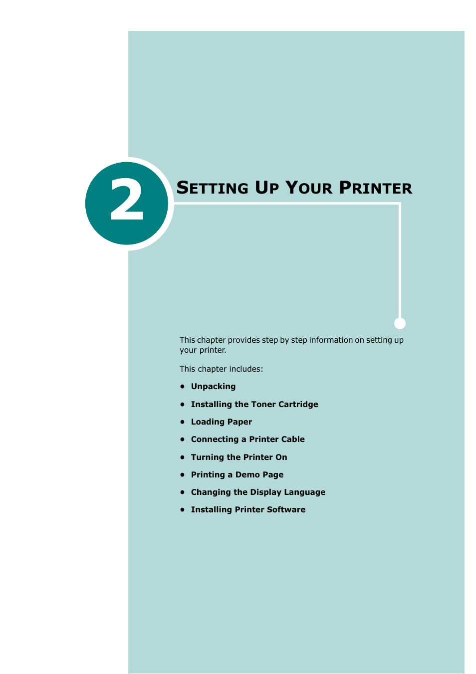 Setting up your printer, Chapter 2 | Tally Genicom Tally Mono Laser T9220 User Manual | Page 20 / 231