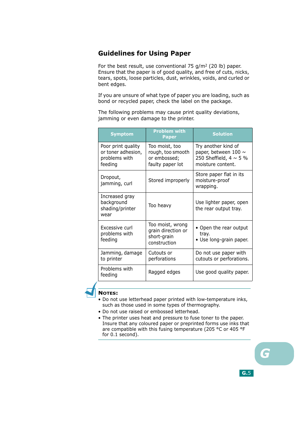 Guidelines for using paper | Tally Genicom Tally Mono Laser T9220 User Manual | Page 222 / 231