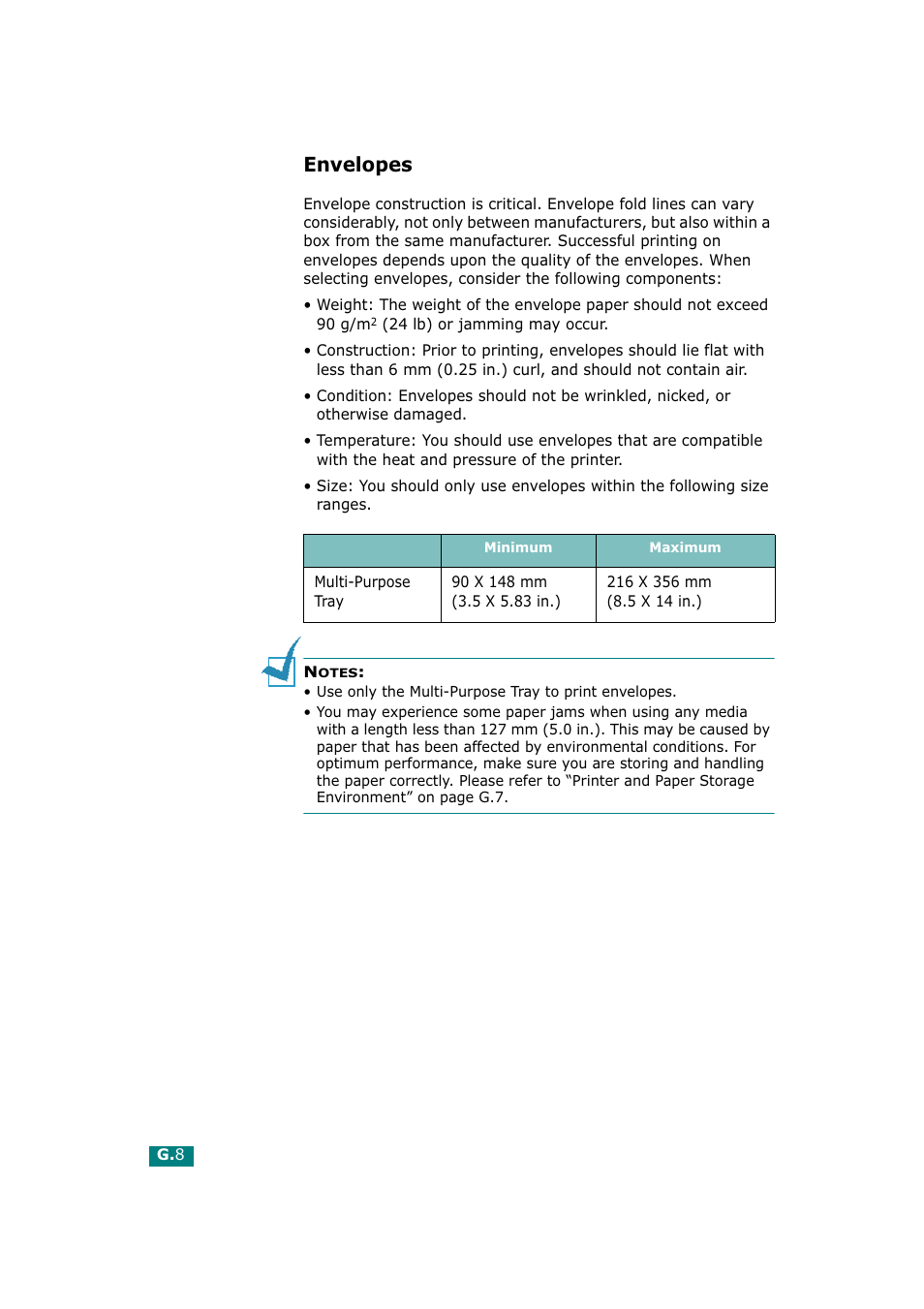 Envelopes | Tally Genicom Tally Mono Laser T9220 User Manual | Page 225 / 231