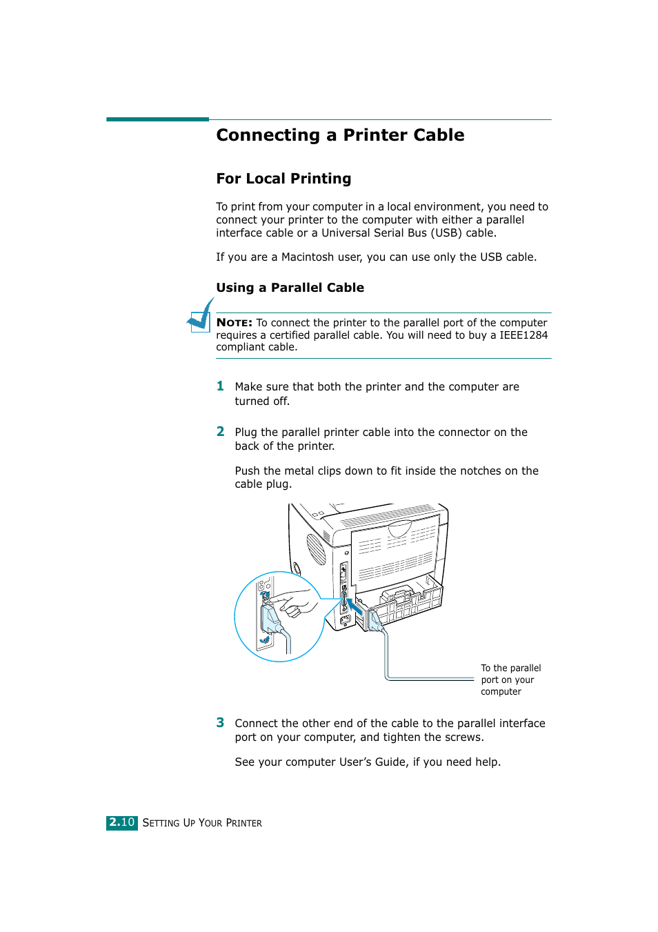 Connecting a printer cable, For local printing | Tally Genicom Tally Mono Laser T9220 User Manual | Page 29 / 231
