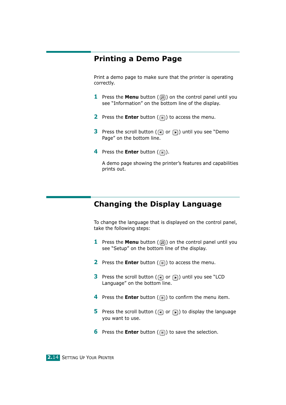 Changing the display language, Printing a demo page | Tally Genicom Tally Mono Laser T9220 User Manual | Page 33 / 231
