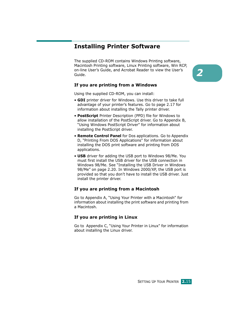 Installing printer software | Tally Genicom Tally Mono Laser T9220 User Manual | Page 34 / 231