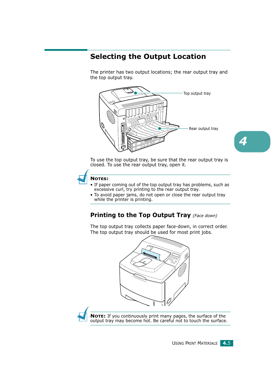 Selecting the output location, Printing to the top output tray (face down), Printing to the top output tray | Tally Genicom Tally Mono Laser T9220 User Manual | Page 68 / 231