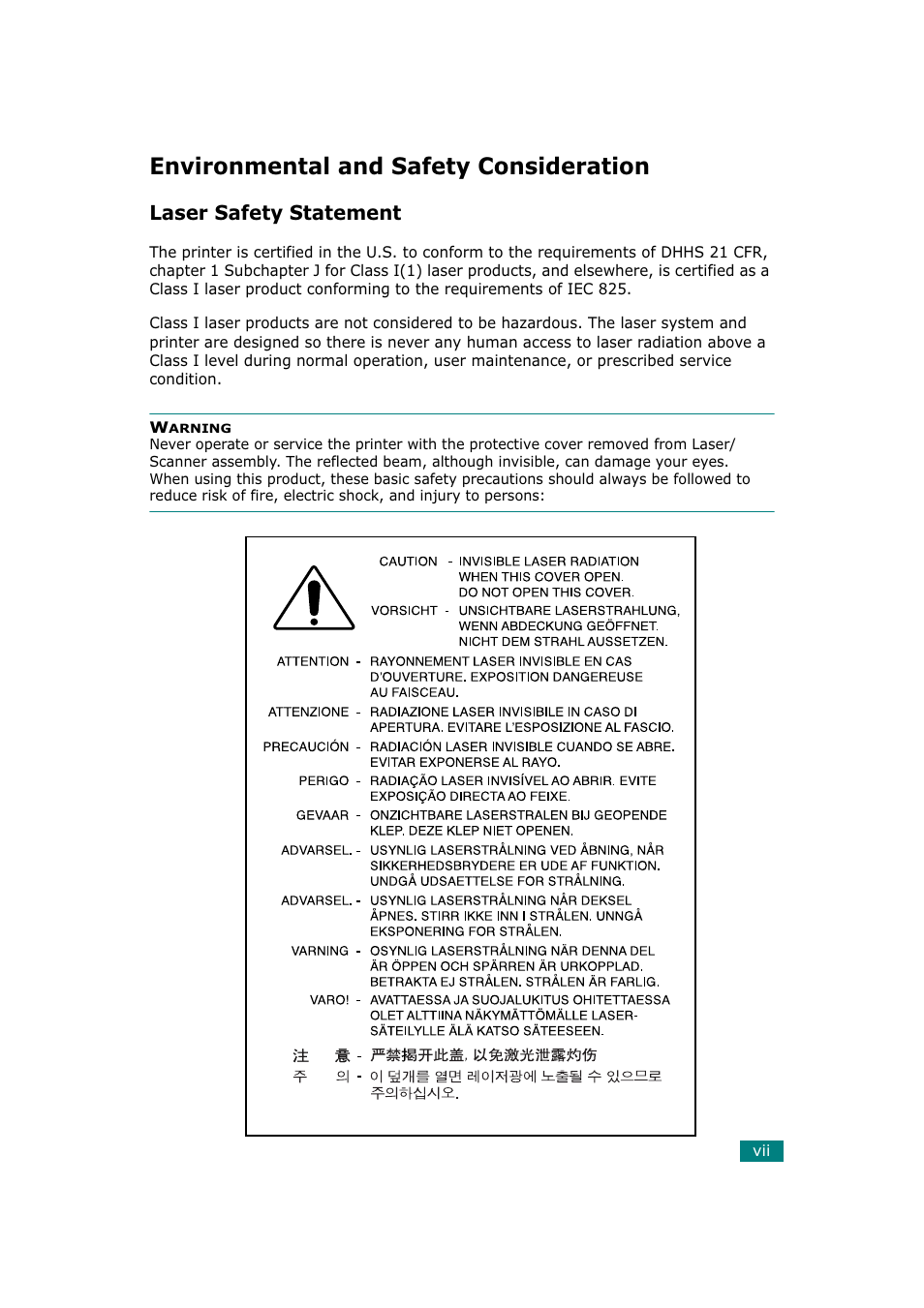 Environmental and safety consideration | Tally Genicom Tally Mono Laser T9220 User Manual | Page 8 / 231