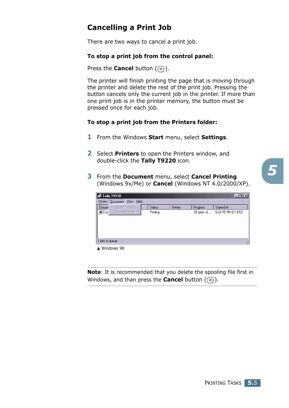 Cancelling a print job | Tally Genicom Tally Mono Laser T9220 User Manual | Page 92 / 231