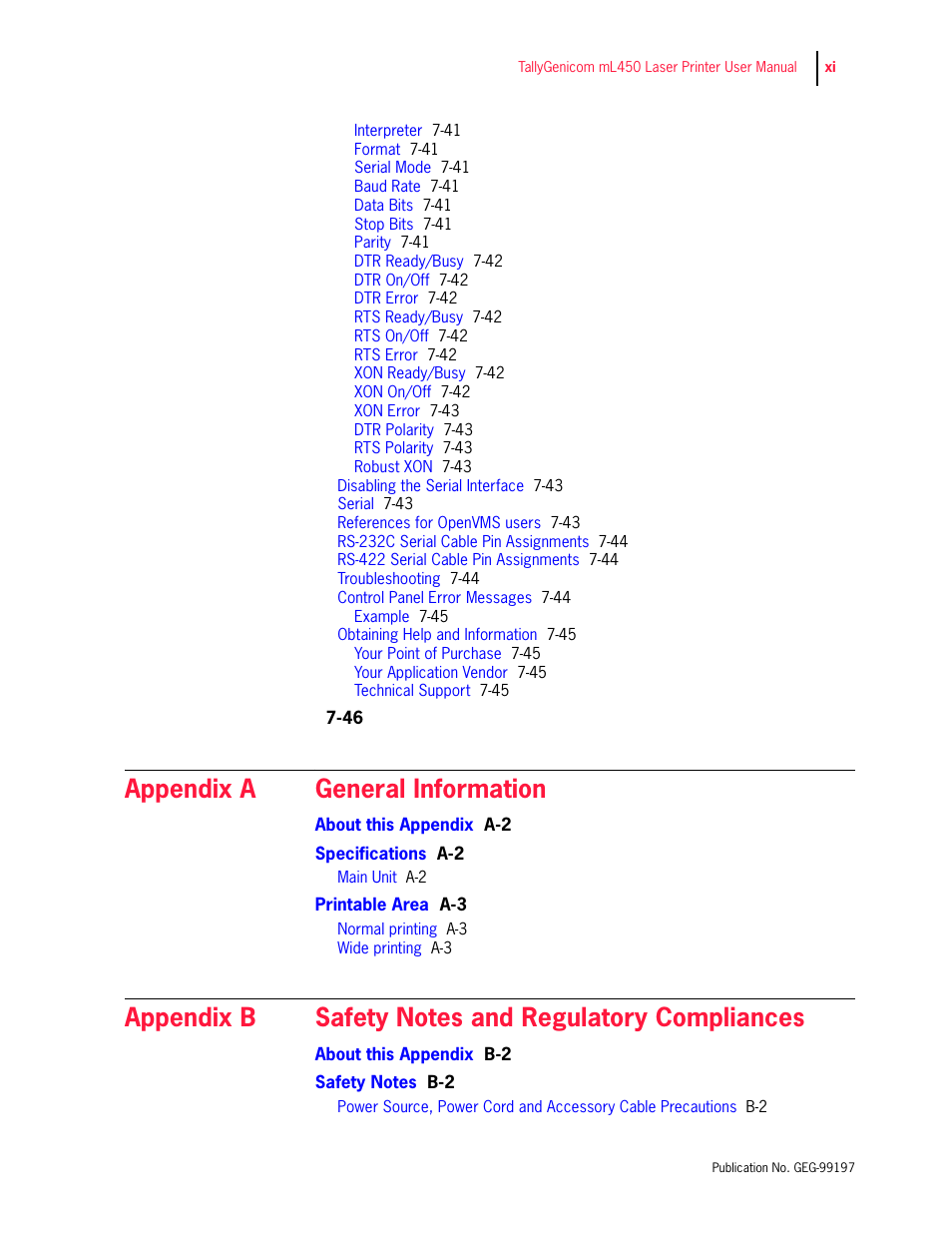 Appendix a general information | Tally Genicom mL450 User Manual | Page 11 / 232