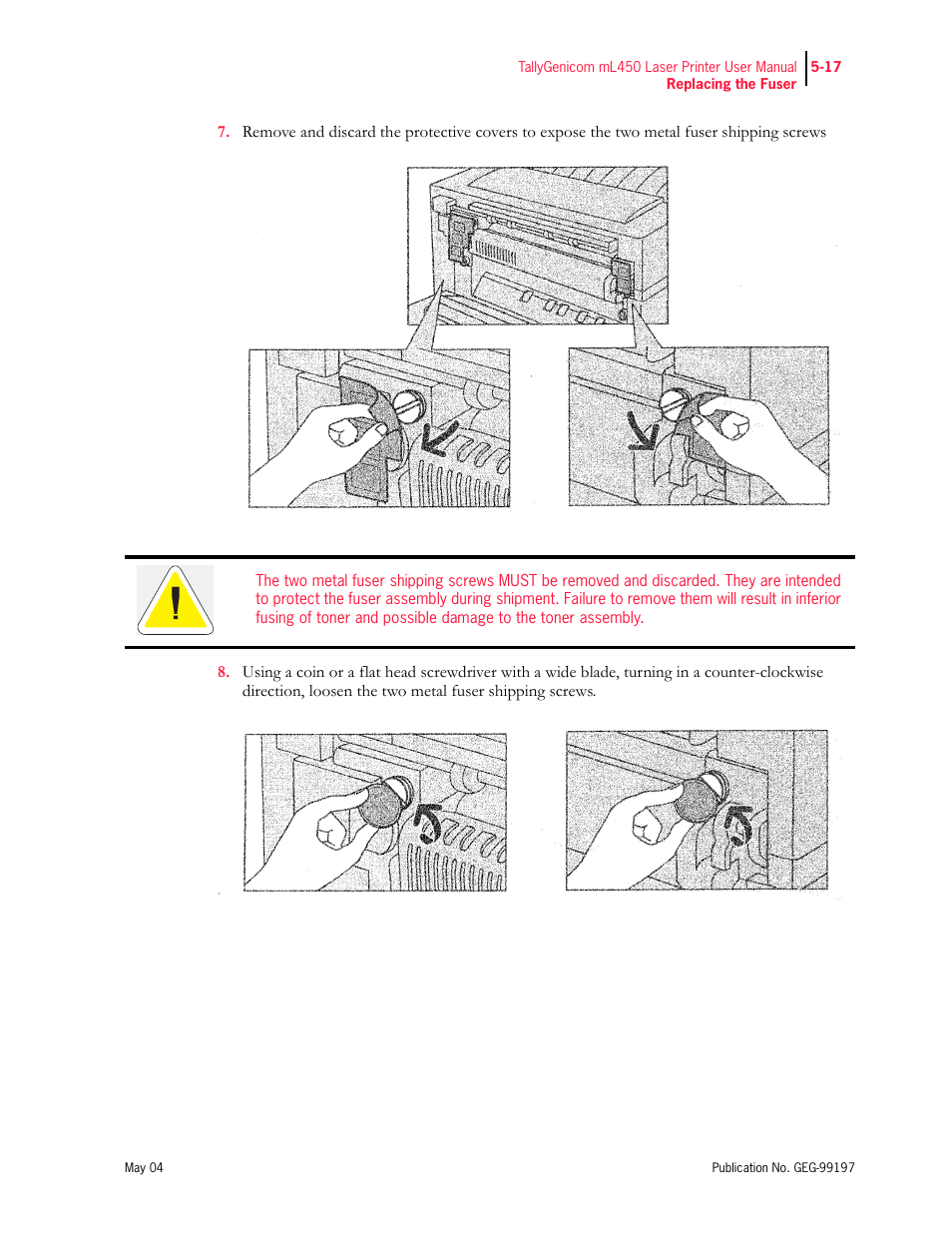 Tally Genicom mL450 User Manual | Page 125 / 232