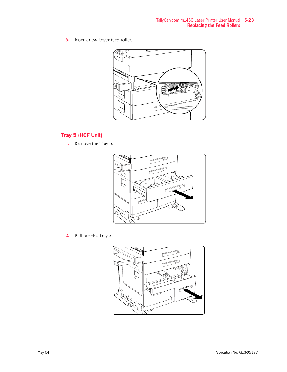 Tray 5 (hcf unit) | Tally Genicom mL450 User Manual | Page 131 / 232