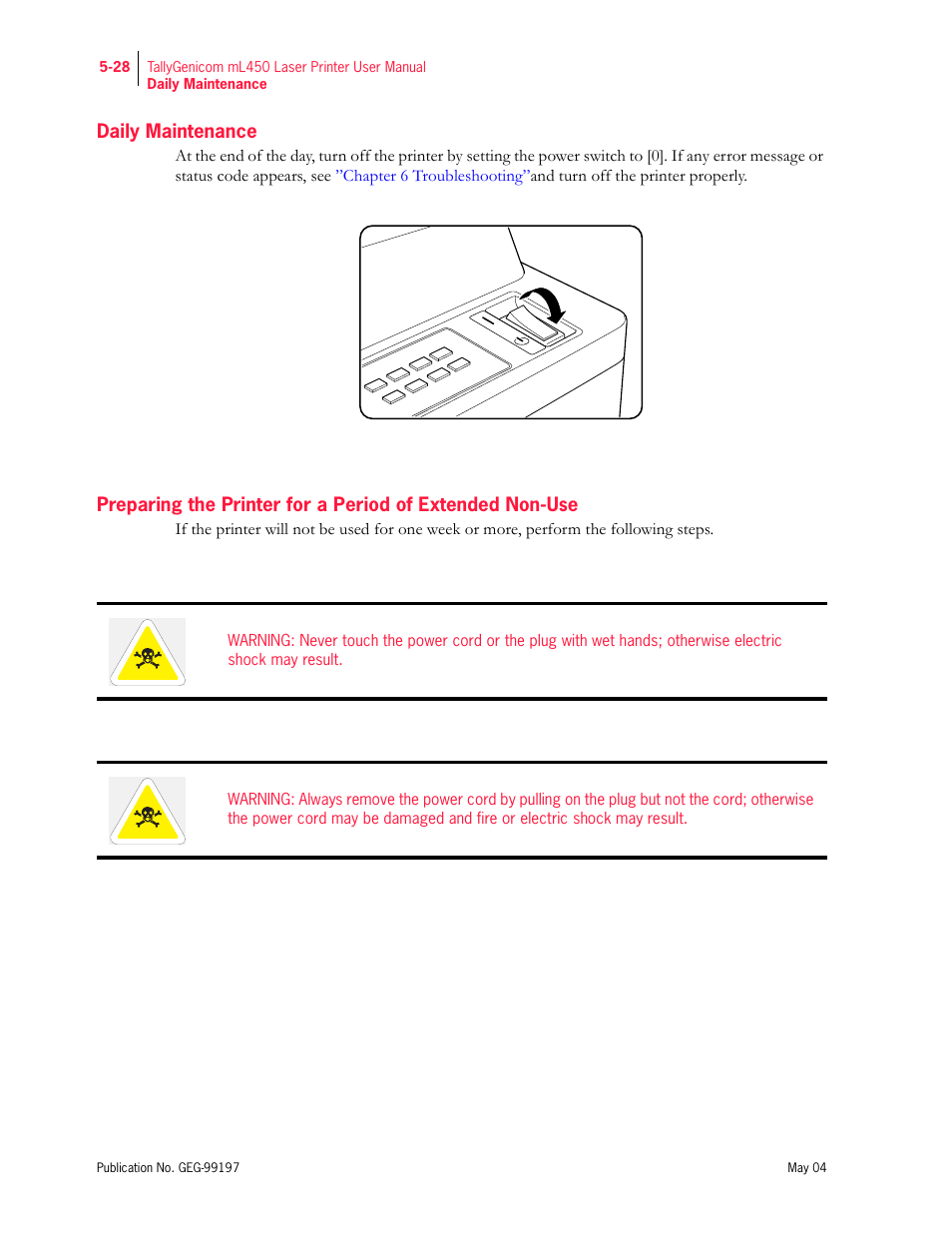 Daily maintenance | Tally Genicom mL450 User Manual | Page 136 / 232