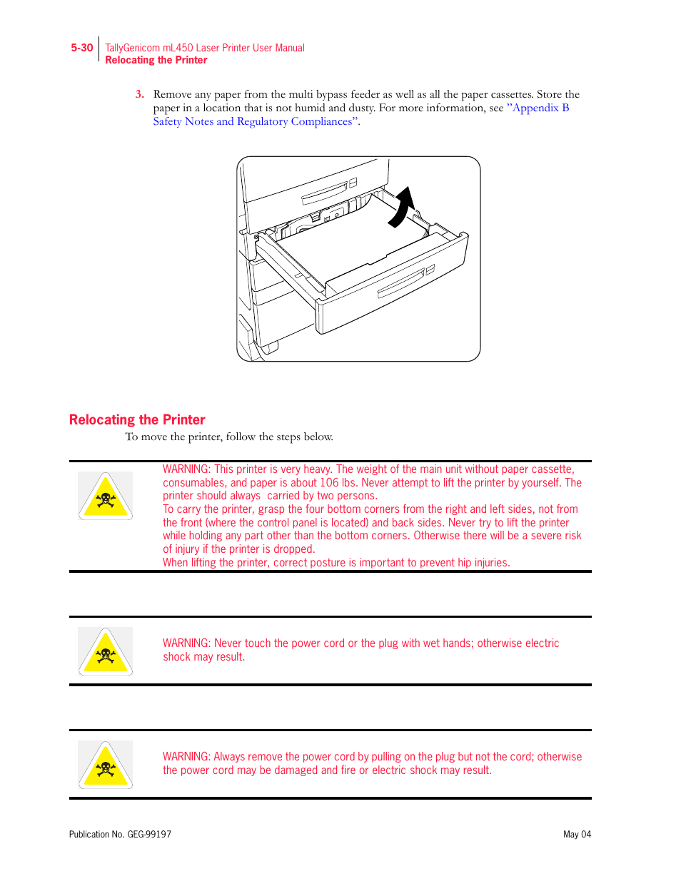 Relocating the printer | Tally Genicom mL450 User Manual | Page 138 / 232