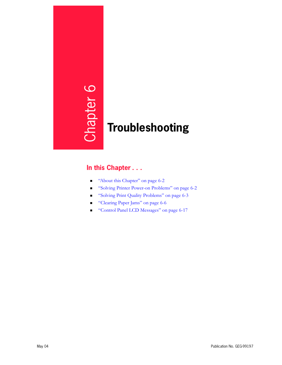 Troubleshooting, Chapter 6 | Tally Genicom mL450 User Manual | Page 143 / 232