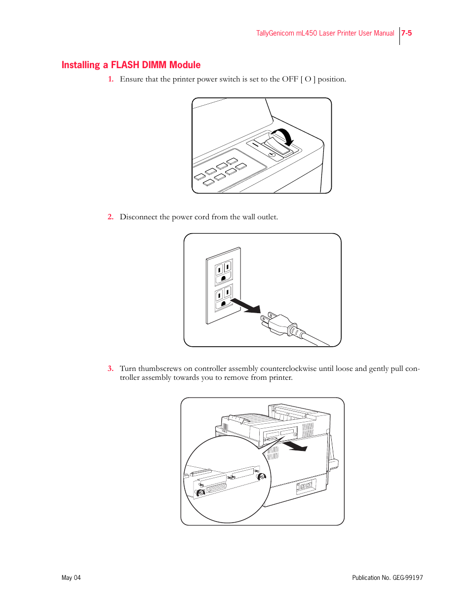 Installing a flash dimm module | Tally Genicom mL450 User Manual | Page 177 / 232