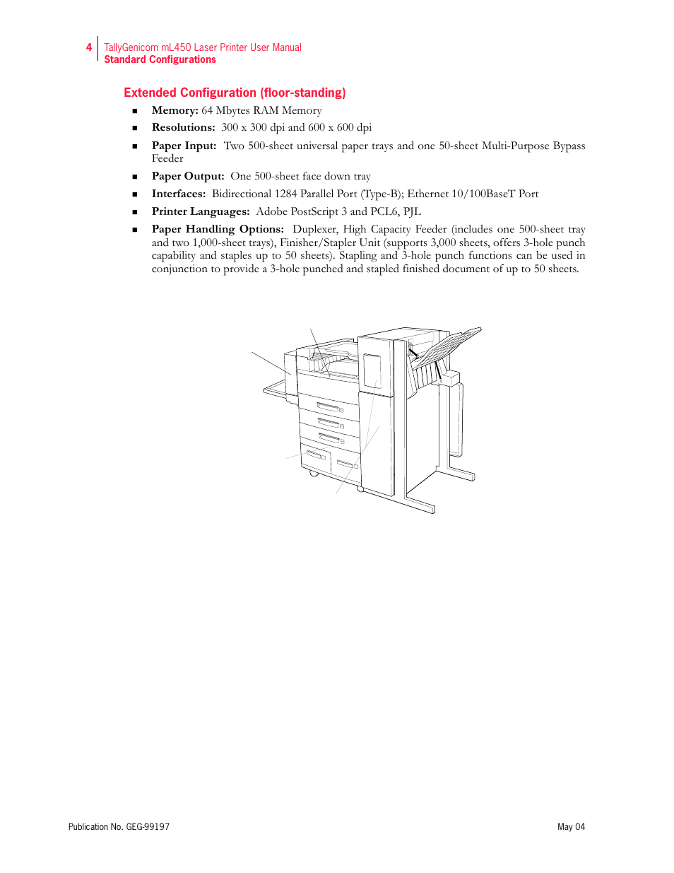 Extended configuration (floor-standing) | Tally Genicom mL450 User Manual | Page 18 / 232