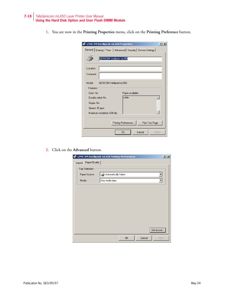 Tally Genicom mL450 User Manual | Page 190 / 232