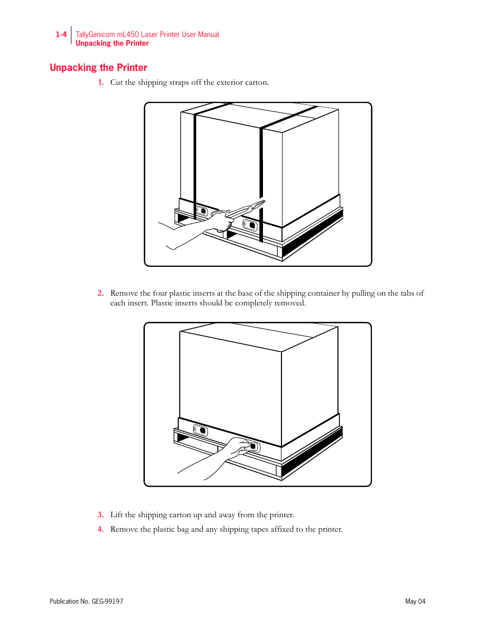 Unpacking the printer | Tally Genicom mL450 User Manual | Page 24 / 232