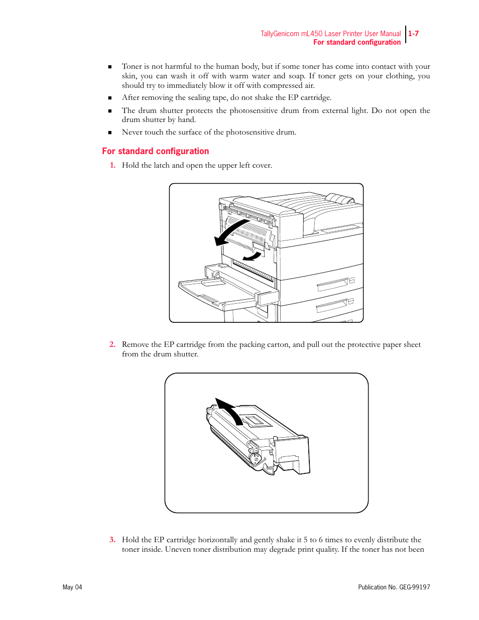 For standard configuration | Tally Genicom mL450 User Manual | Page 27 / 232