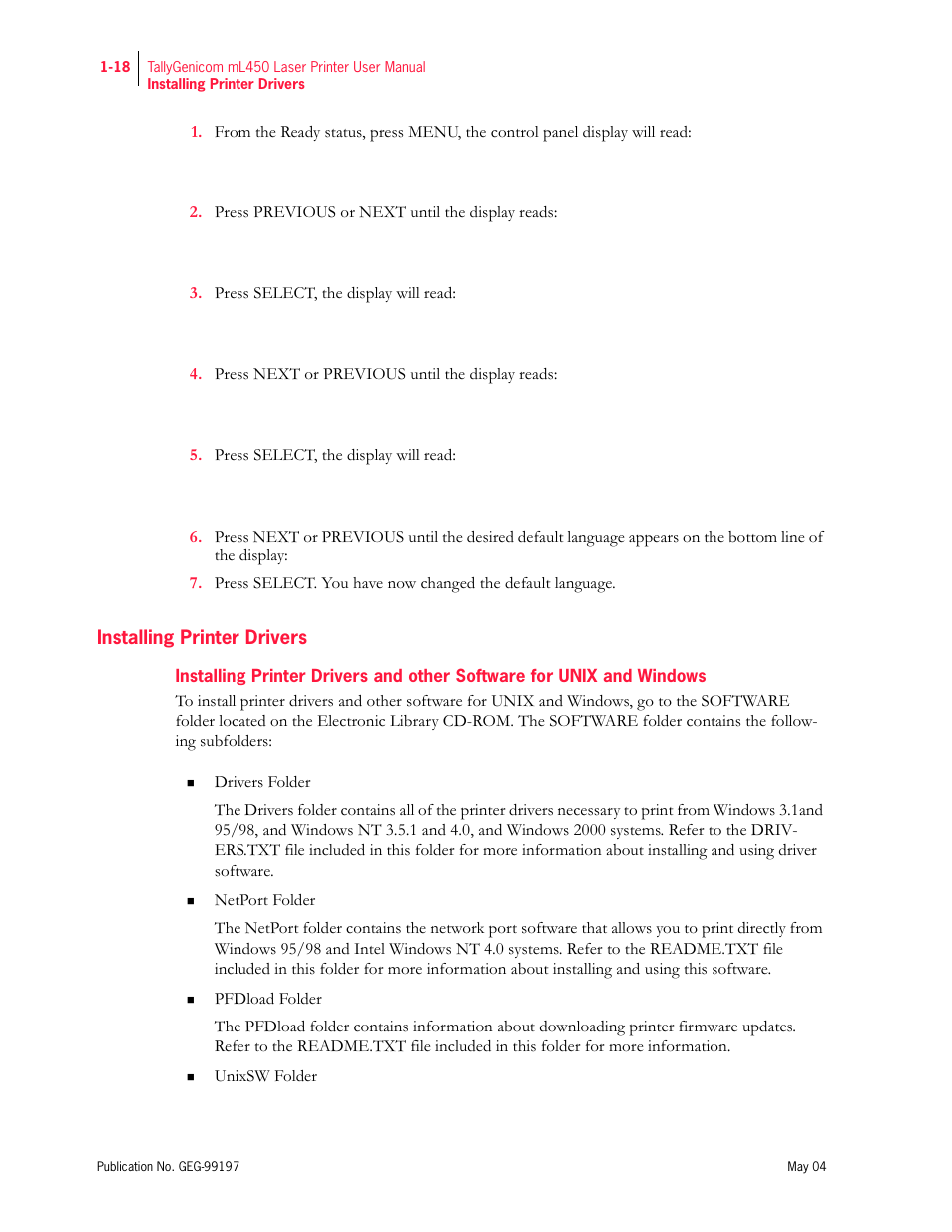 Installing printer drivers | Tally Genicom mL450 User Manual | Page 38 / 232
