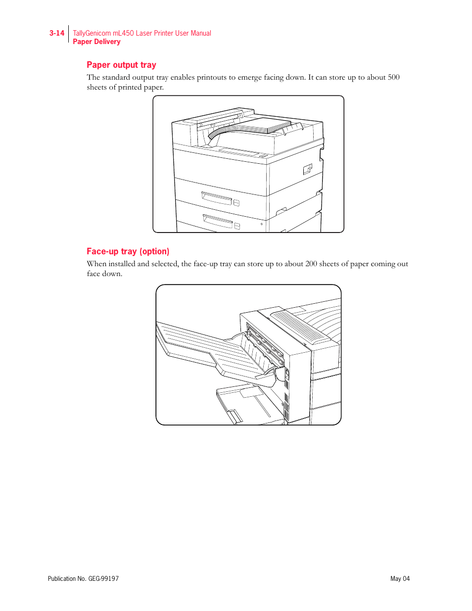 Paper output tray, Face-up tray (option) | Tally Genicom mL450 User Manual | Page 66 / 232