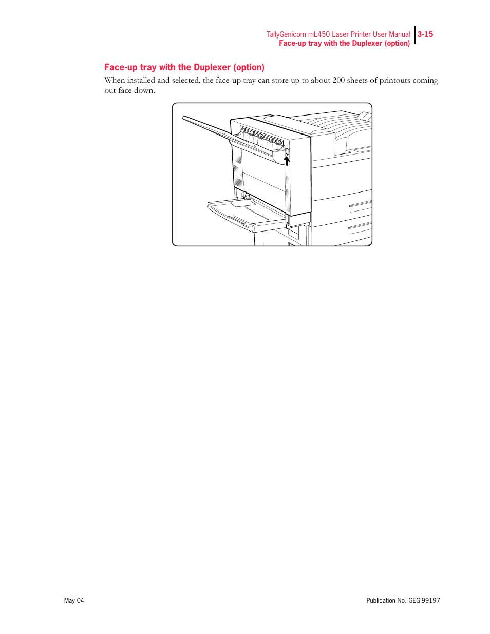 Face-up tray with the duplexer (option) | Tally Genicom mL450 User Manual | Page 67 / 232