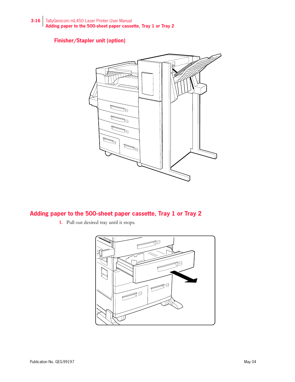 Finisher/stapler unit (option) | Tally Genicom mL450 User Manual | Page 68 / 232