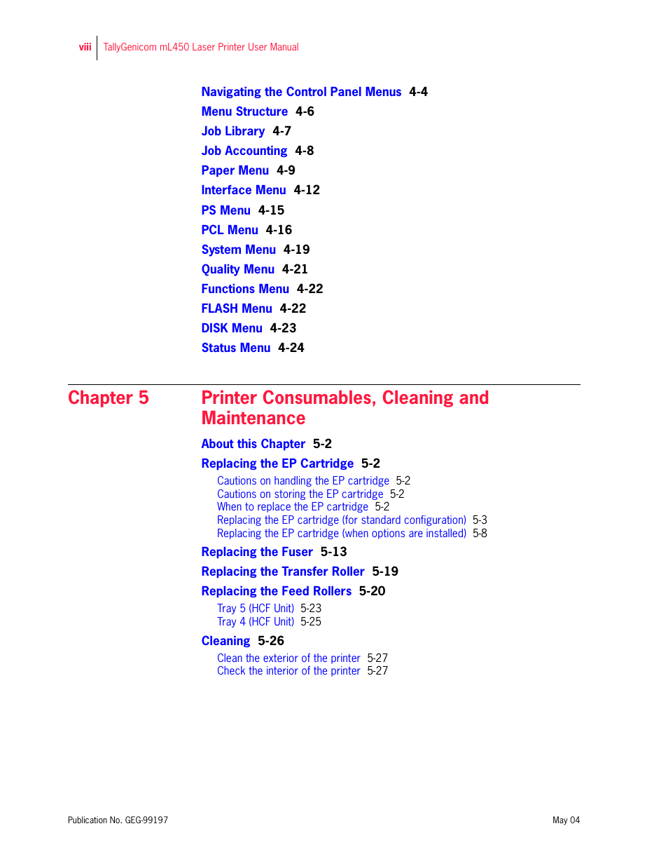 Tally Genicom mL450 User Manual | Page 8 / 232