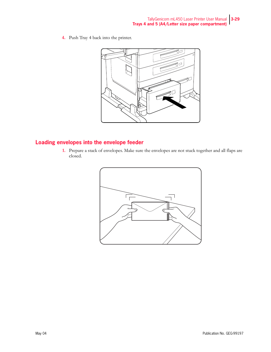 Loading envelopes into the envelope feeder | Tally Genicom mL450 User Manual | Page 81 / 232