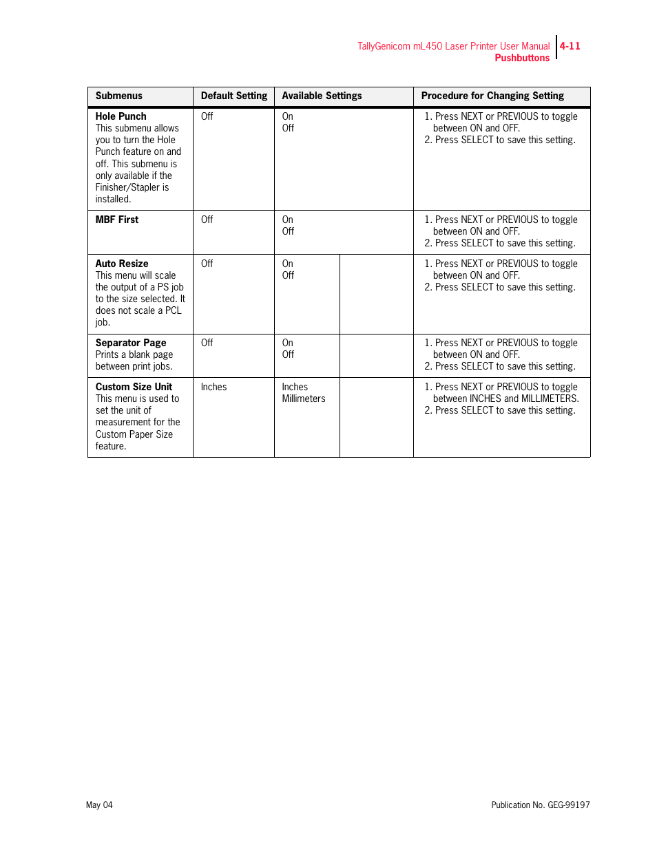 Tally Genicom mL450 User Manual | Page 93 / 232