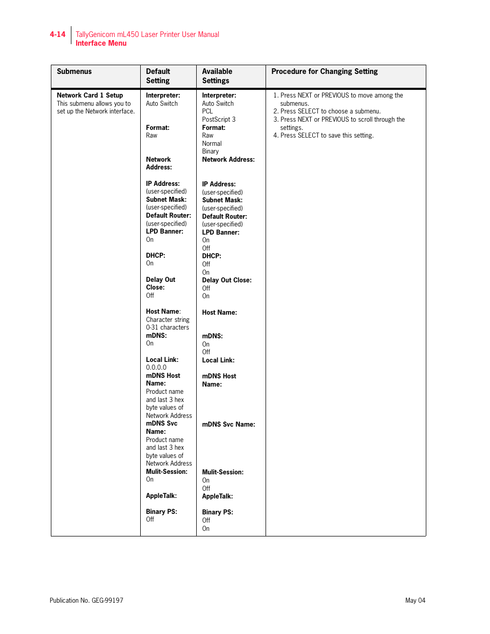 Tally Genicom mL450 User Manual | Page 96 / 232