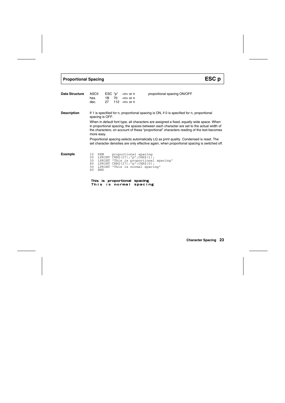 Esc p | Tally Genicom Matrix Printer User Manual | Page 106 / 409