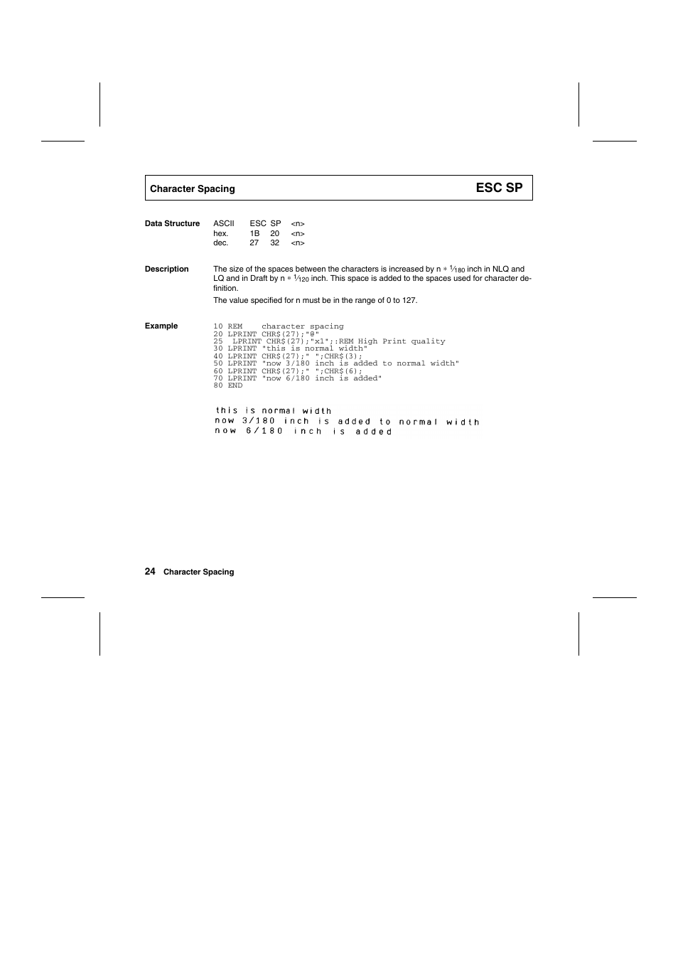 Esc sp | Tally Genicom Matrix Printer User Manual | Page 107 / 409