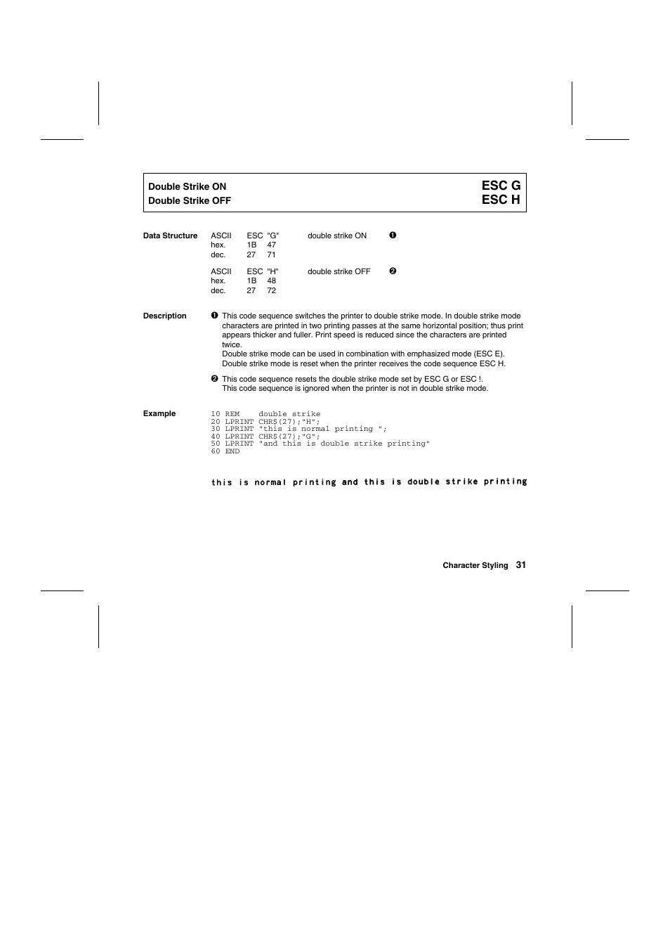 Esc g, Esc h | Tally Genicom Matrix Printer User Manual | Page 114 / 409